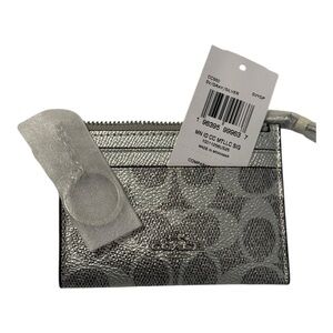 Coach NWT Mini Skinny Silver Metallic Silver Card Case